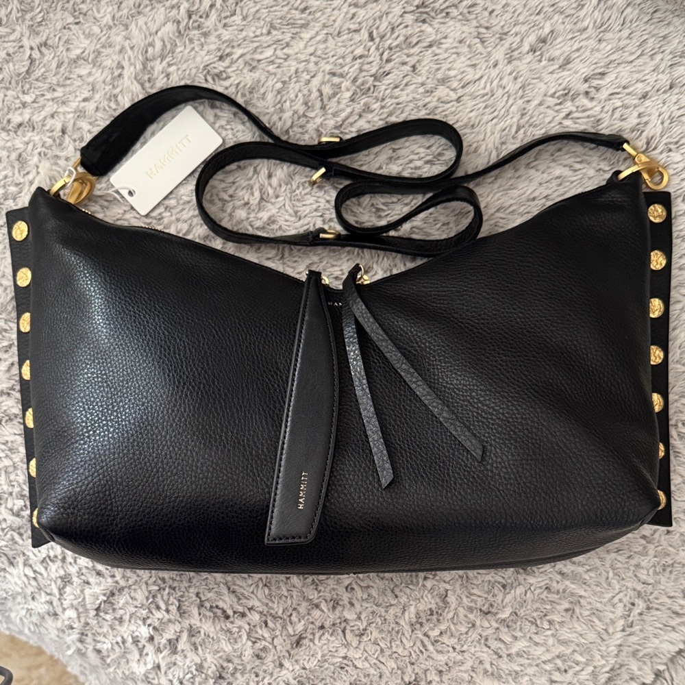 Hammitt Mr. G Black Leather Shoulder Bag with Gold Accents. NWT. NEVER USED